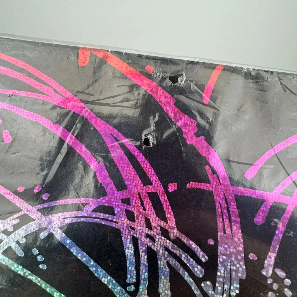 Vtg American Greetings Gift Wrap Sheet Black w Colorful Rainbow Metallic Sparkle